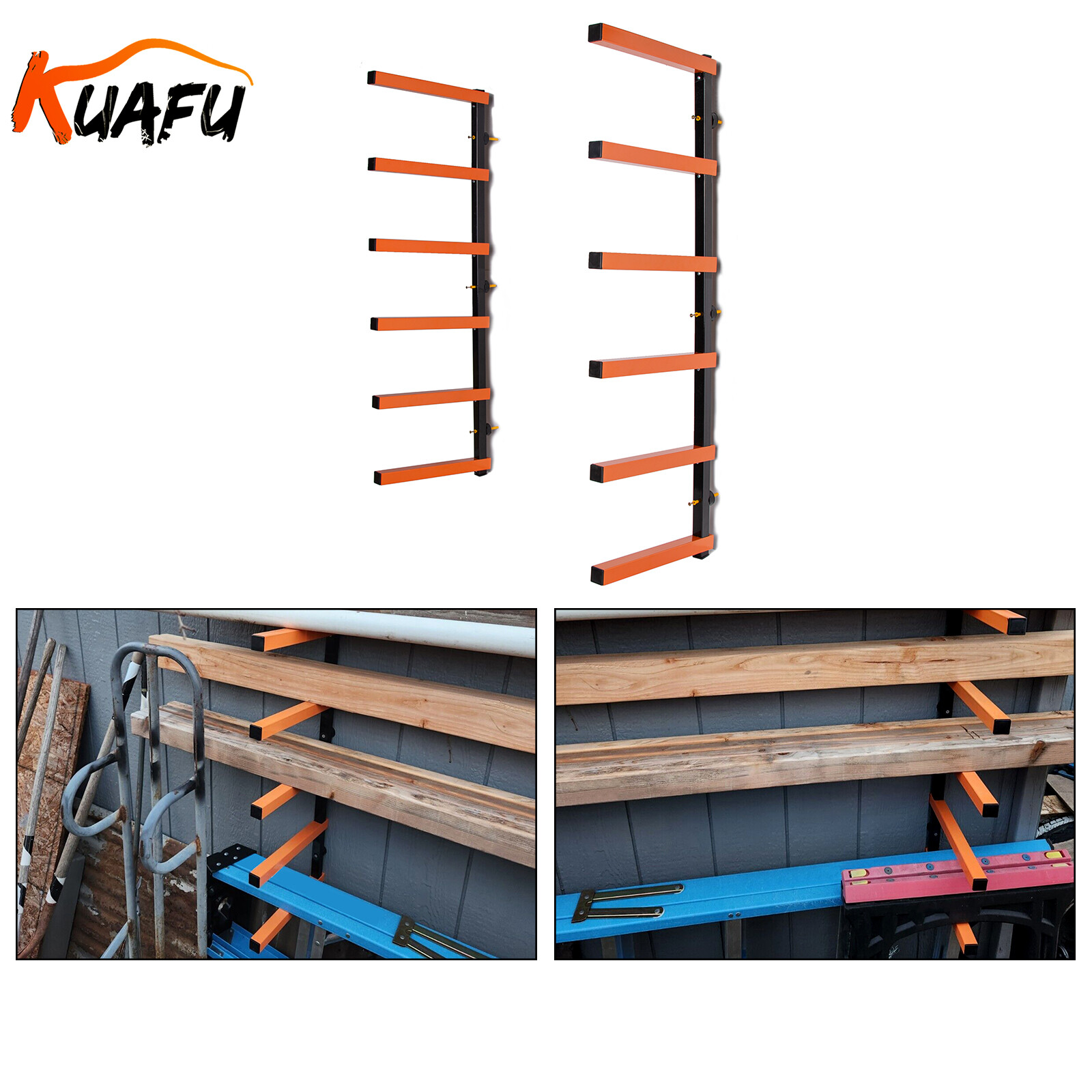 6 Shelf Lumber Storage Rack Wall-Mounted Steel Wood Pipes Rack 660LB New