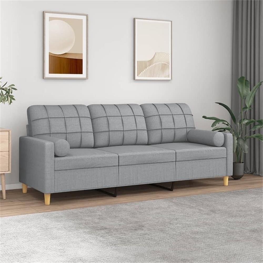 Bowery Hill Contemporary Metal 3-Seater Sofa in Light Grey Polyester