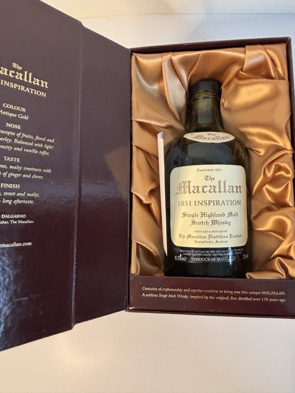 Macallan 1851 Inspiration Scotch Whisky Empty Bottle in Satin Lined Box