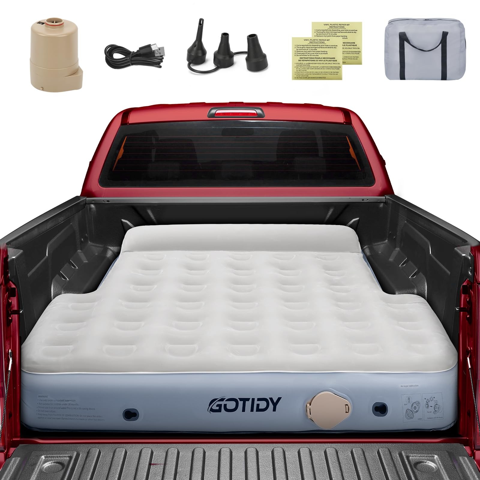 GOTIDY Short Truck Bed Mattress 5-5.5ft Rechargeable Built-in Pump, Grey