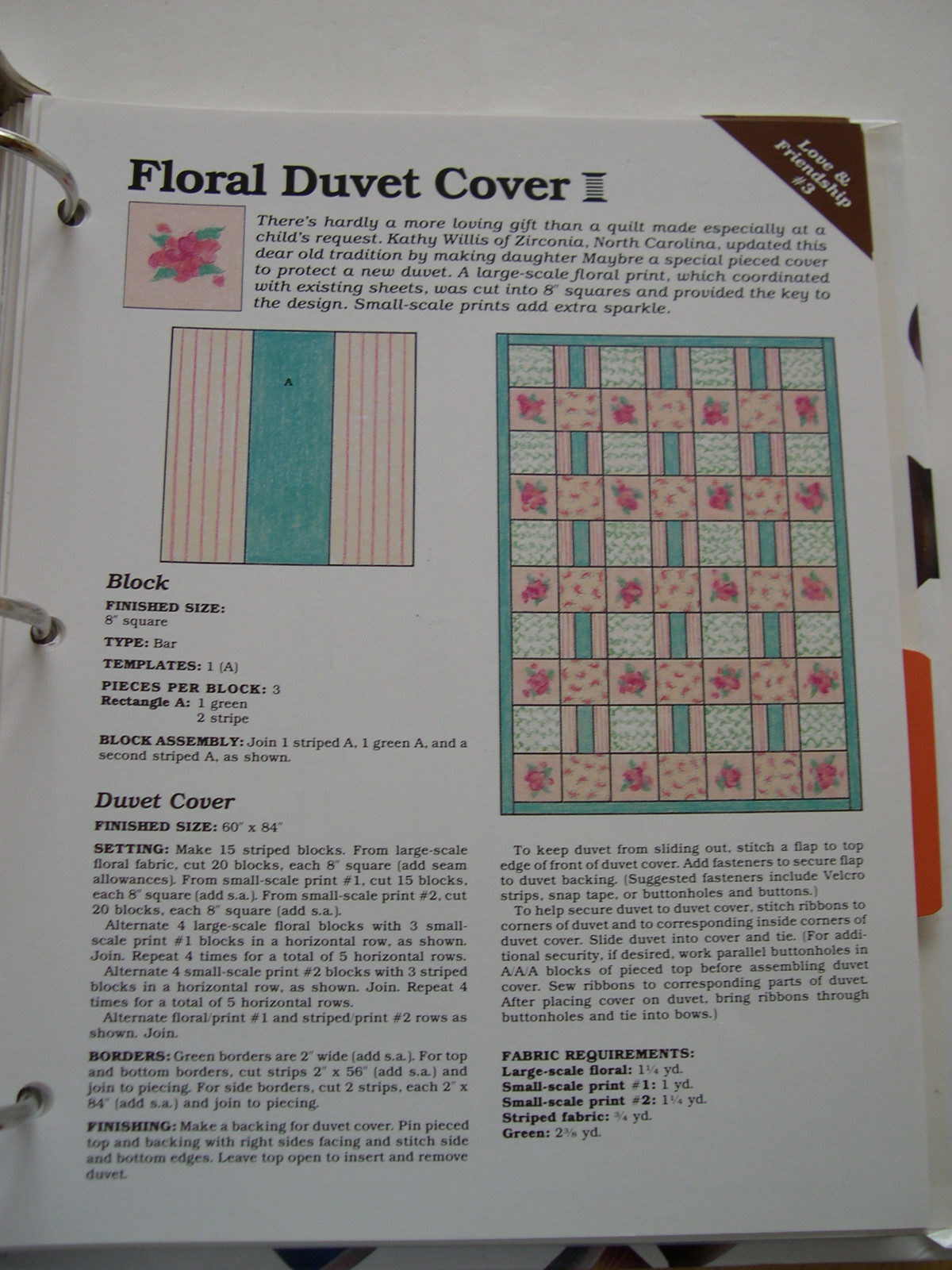 Floral Duvet Cover Quilt Pattern Spinning Spools w/uncut plastic templates