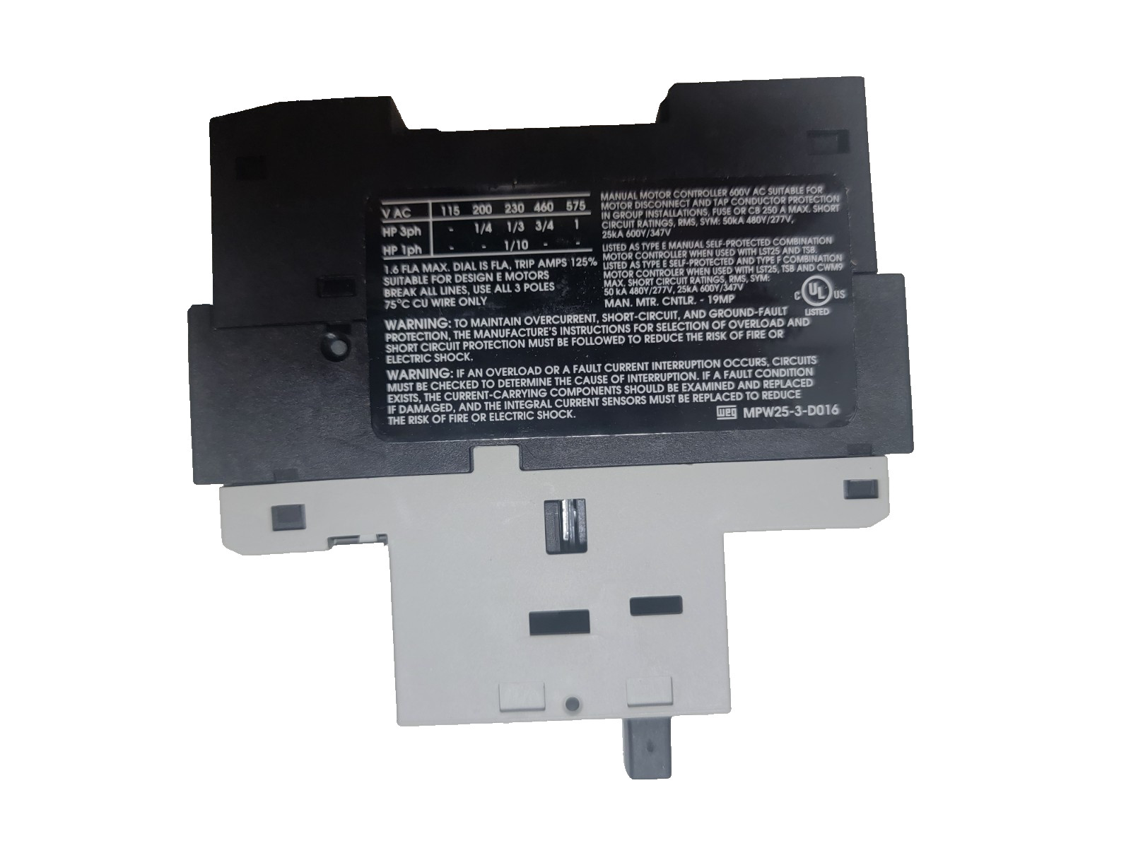 NEW - MPW25-3-D016 WEG Manual Motor Protector