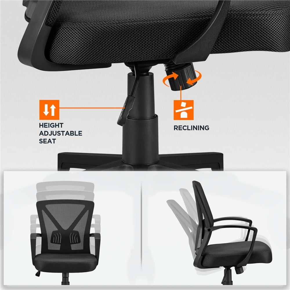 Adjustable Mesh Office Chair Mid Back W/ Wheels Black