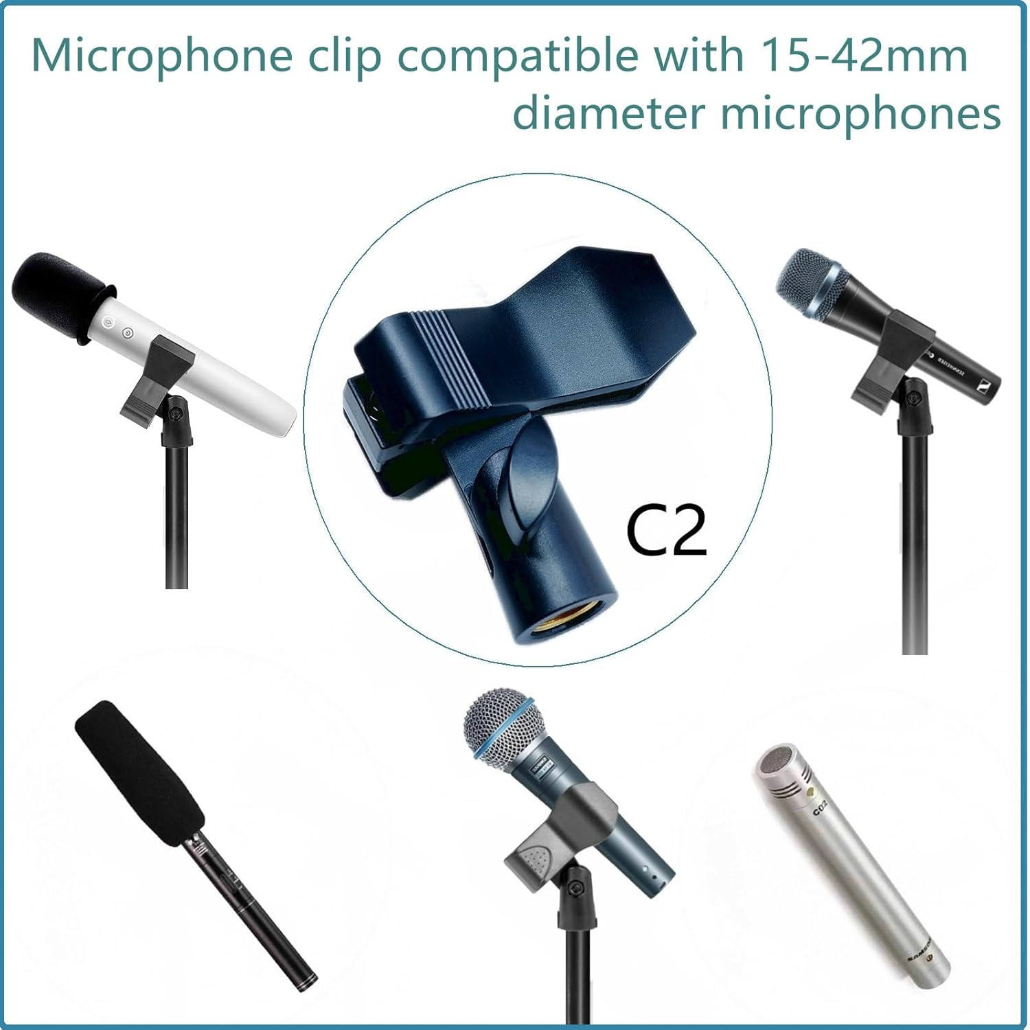 2 Pack Universal Microphone Clip Holder for Dynamic & Condenser Mics - Adjustab