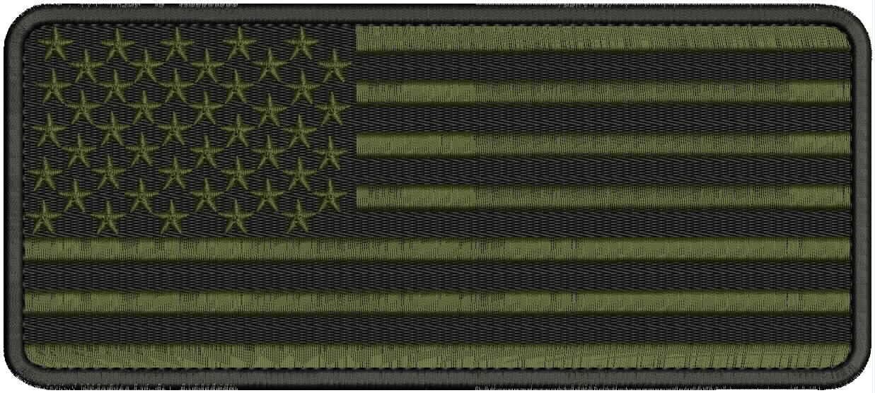 AMERICAN FLAG EMBROIDERY PATCH 4X10 ''HOOK ON BACK OD GREEN ON BLACK