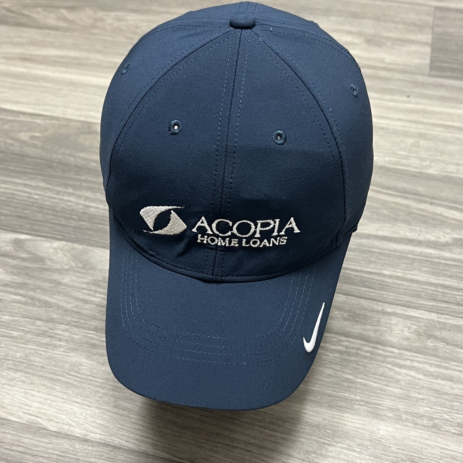 Nike Golf Hat Men Blue White Dri Fit Performance Finance Promo Advertisement