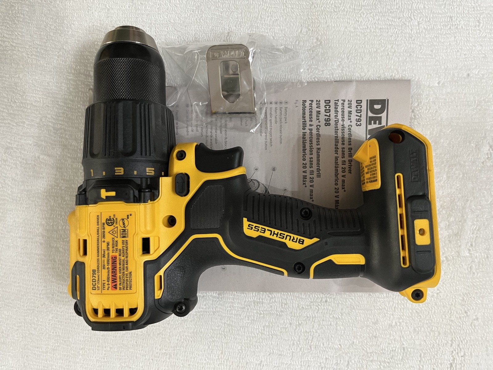 New Dewalt DCD798B 20V 20 Volt Max 1/2" 2 Speed Brushless Hammer Drill Driver