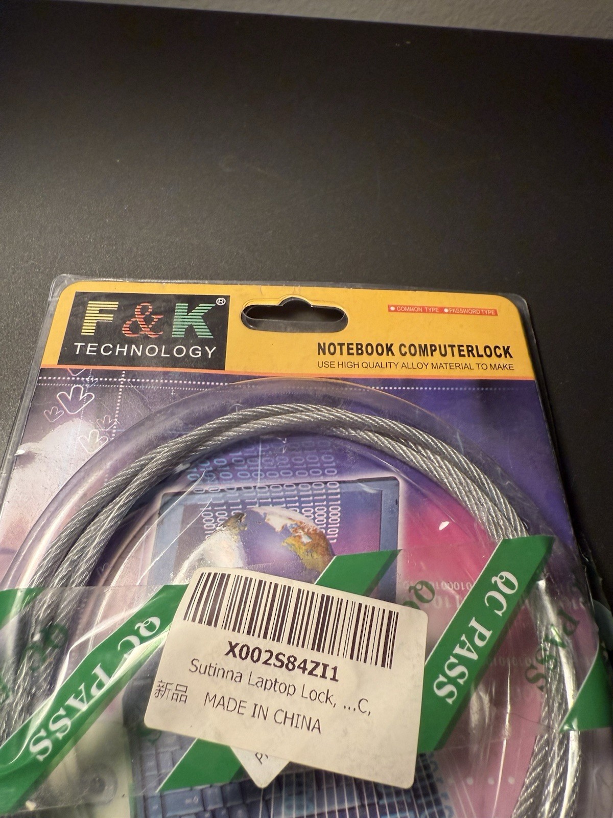 F & K Technology Notebook Computer Cable Chain Key Lock Brand New!