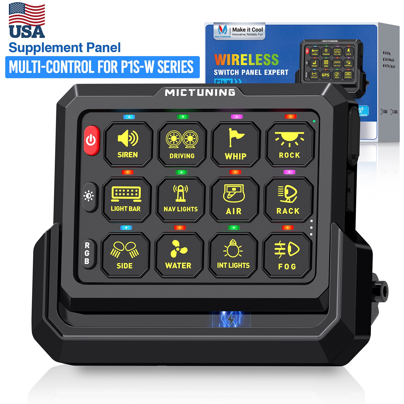 MICTUNING Wireless 12 Gang Switch Panel for P1S-W 12 Gang LED Car Switch 12v 24v