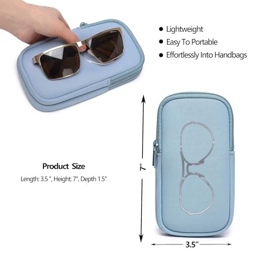 KKP Double Eyeglass Case | Sunglasses Cases with 2 Compartments Light Blue