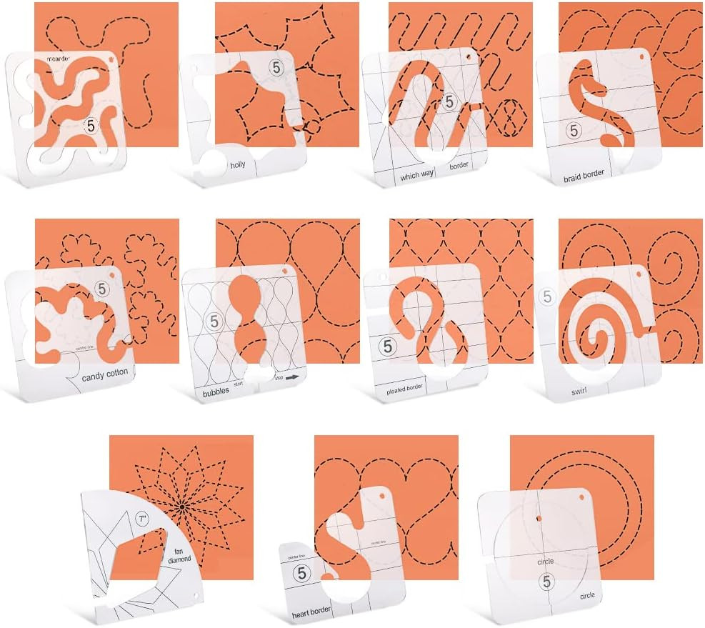 14 Pcs Free Motion Quilting Template Set Includes 11 Quilting Templates 3Mm, Hig