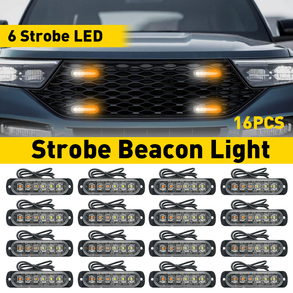 16X 6 LED Amber&White Emergency Tow Truck Side Marker Flash Strobe Light Bar EE