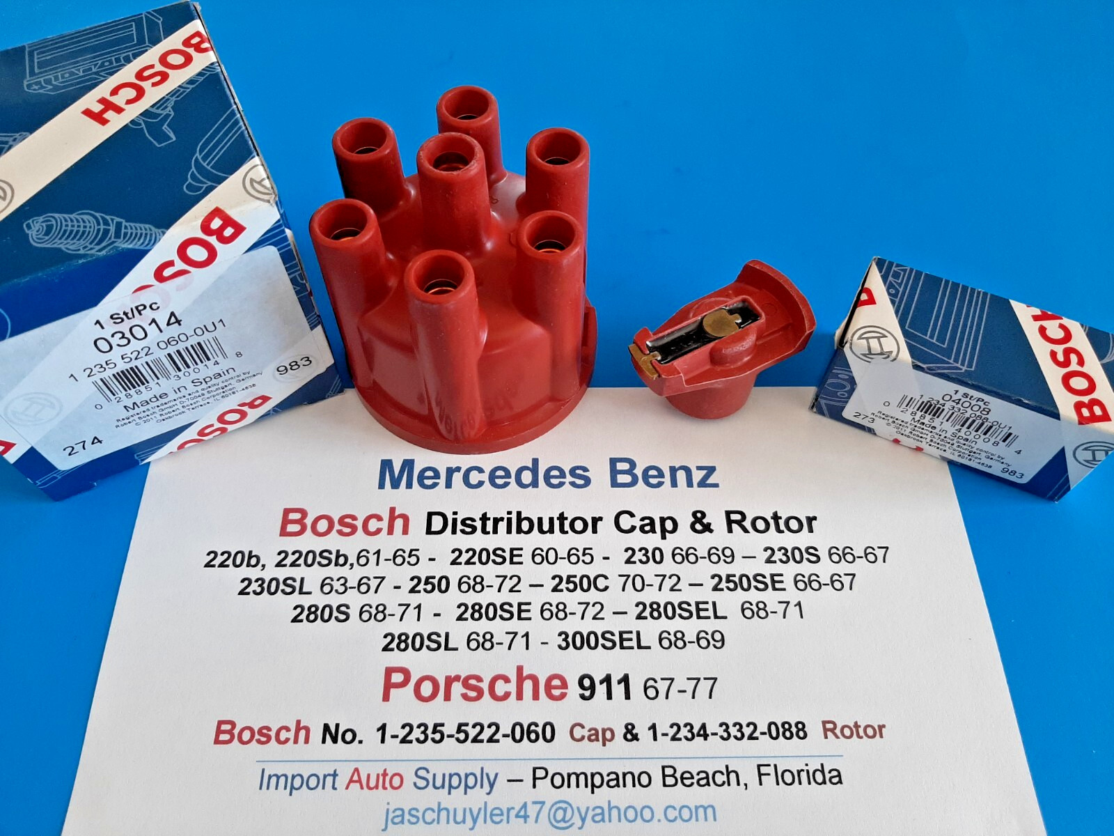 Mercedes 230S SL, 250's 280S SE SL, 300SEL Porsche 911  Distributor Cap & Rotor