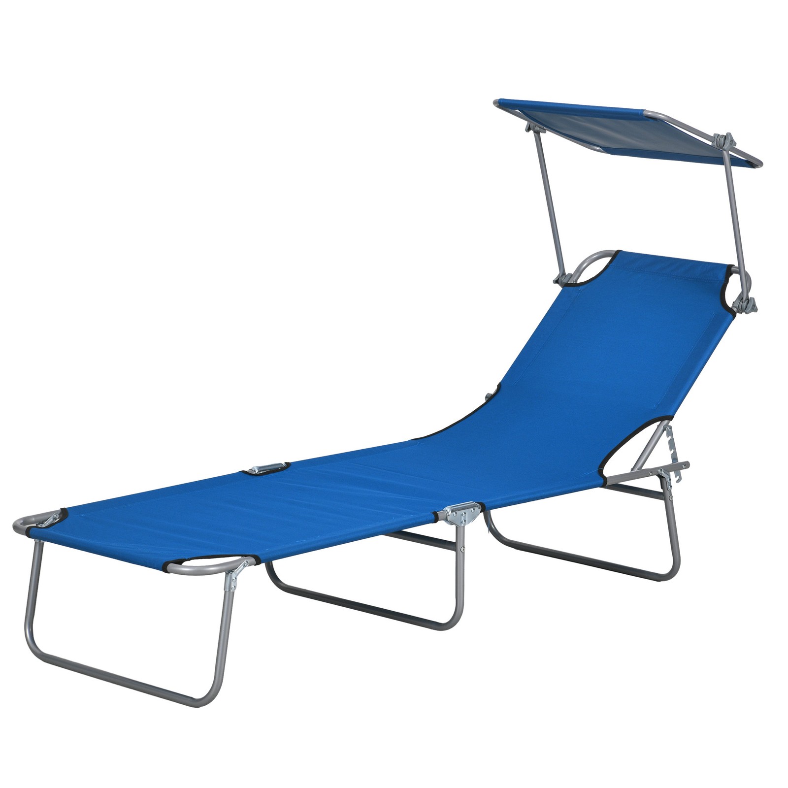 Outdoor Pool Chaise Lounge Chair Folding Tanning Chair with Sun Shade Blue