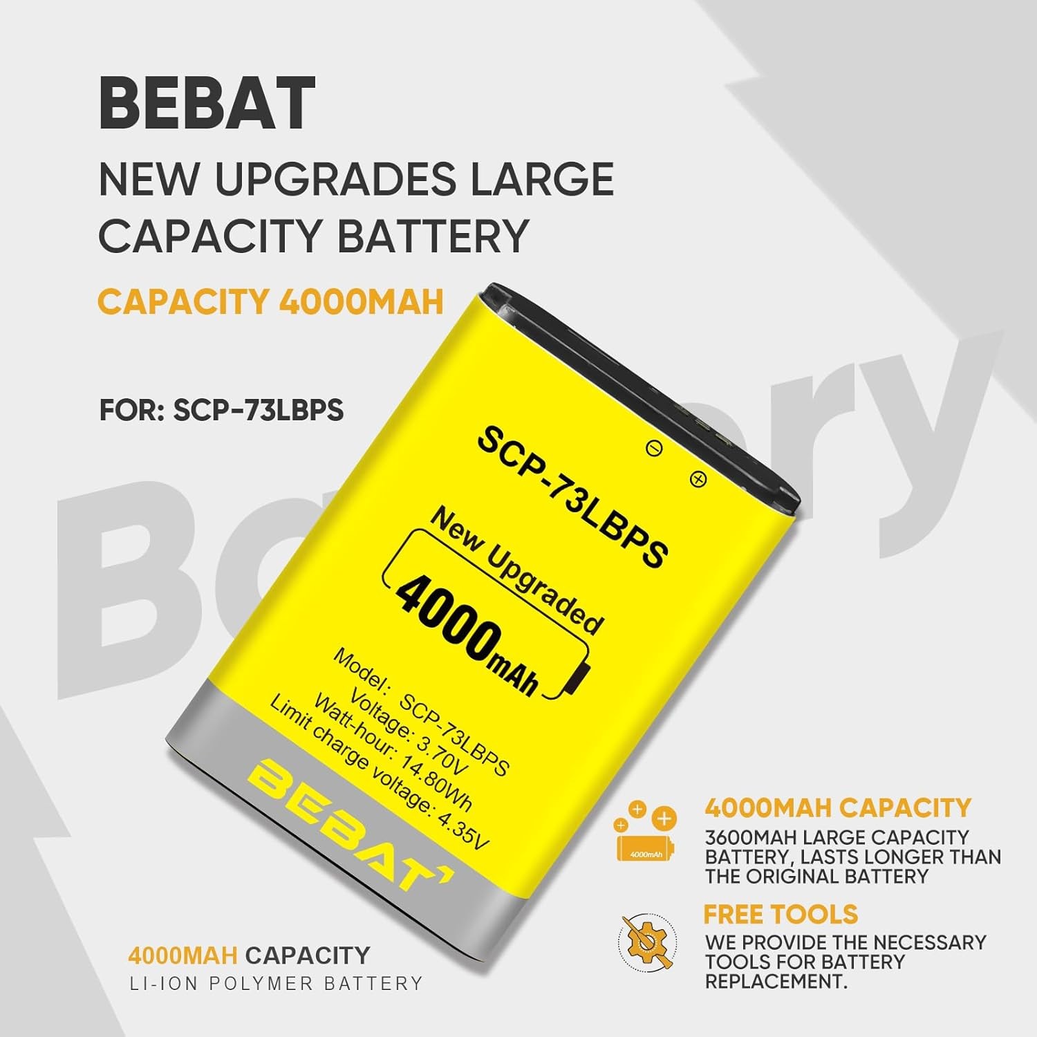 SCP-73LBPS Battery,4000mAh High Capacity New 0 Cycle Li-ion Battery...