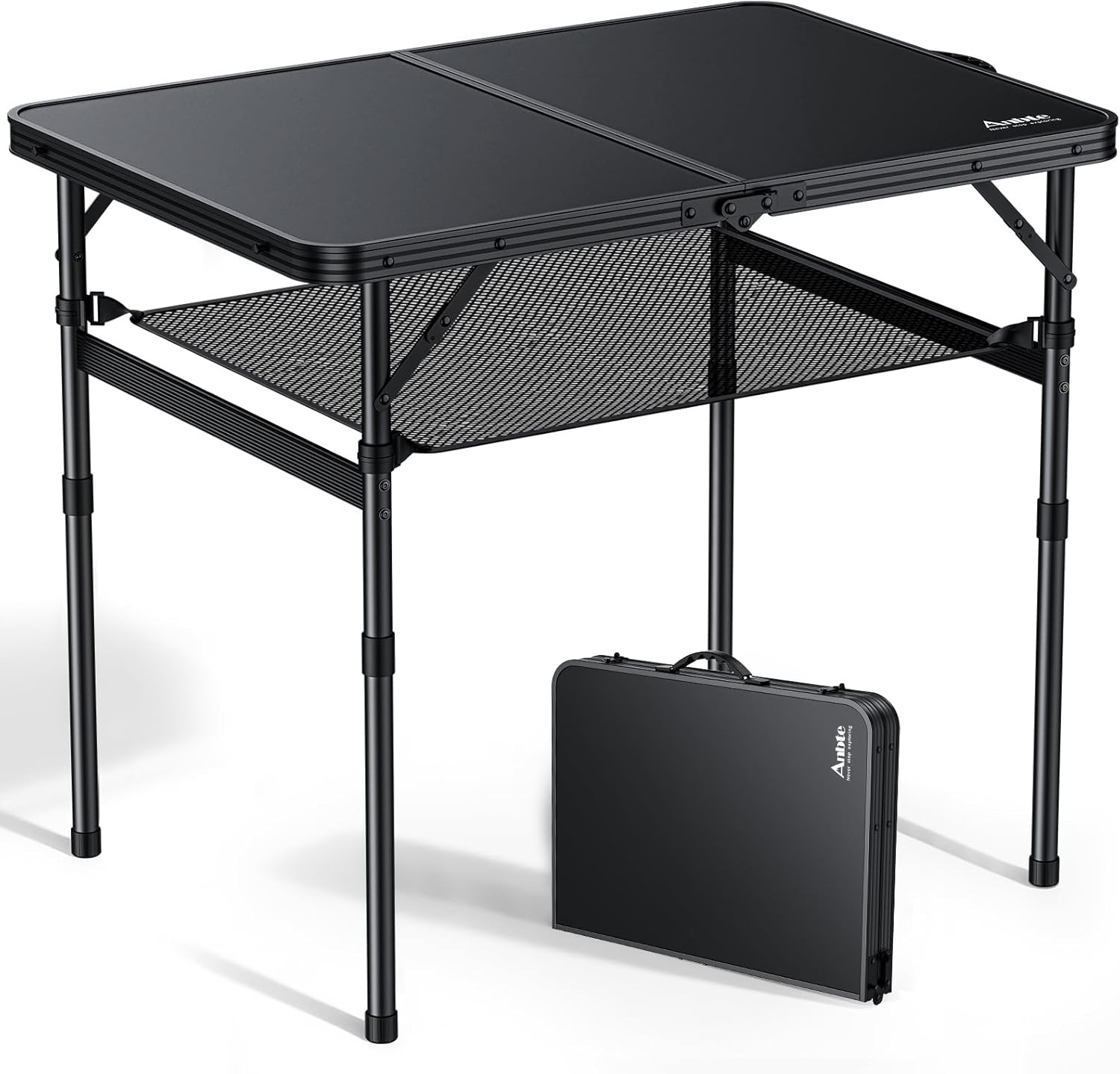2ft Camping Table Foldable W/ Storage Net 3 Adjustable Heights Aluminum Small