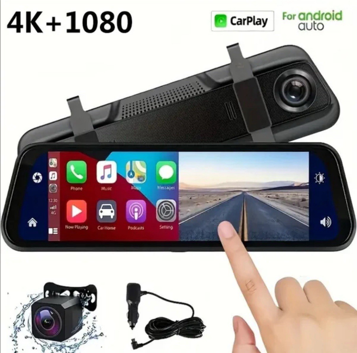 10” Touch Screen Rear View Mirror Dash Cam 1080P Front & Rear Dual Camera DVR