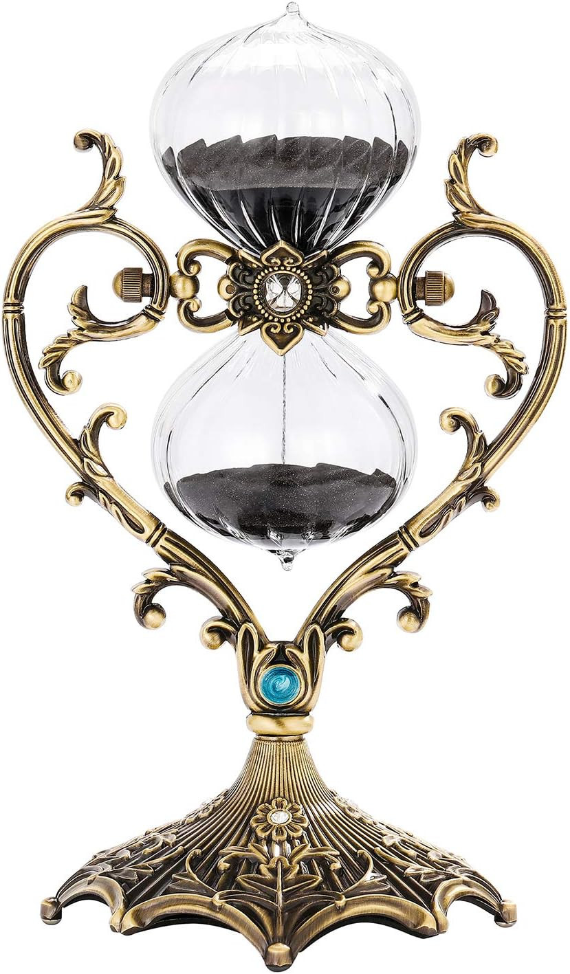 Hourglass 60 Minute,Love Engraving Rotating Brass Sand Timer Clock,Antique Black