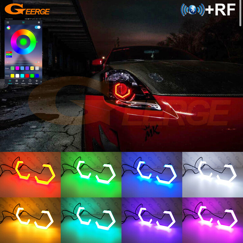 For Nissan 350 370 Z 350Z 370Z Hexagon LED RGB Angel Eyes Hex Halo Rings BT App