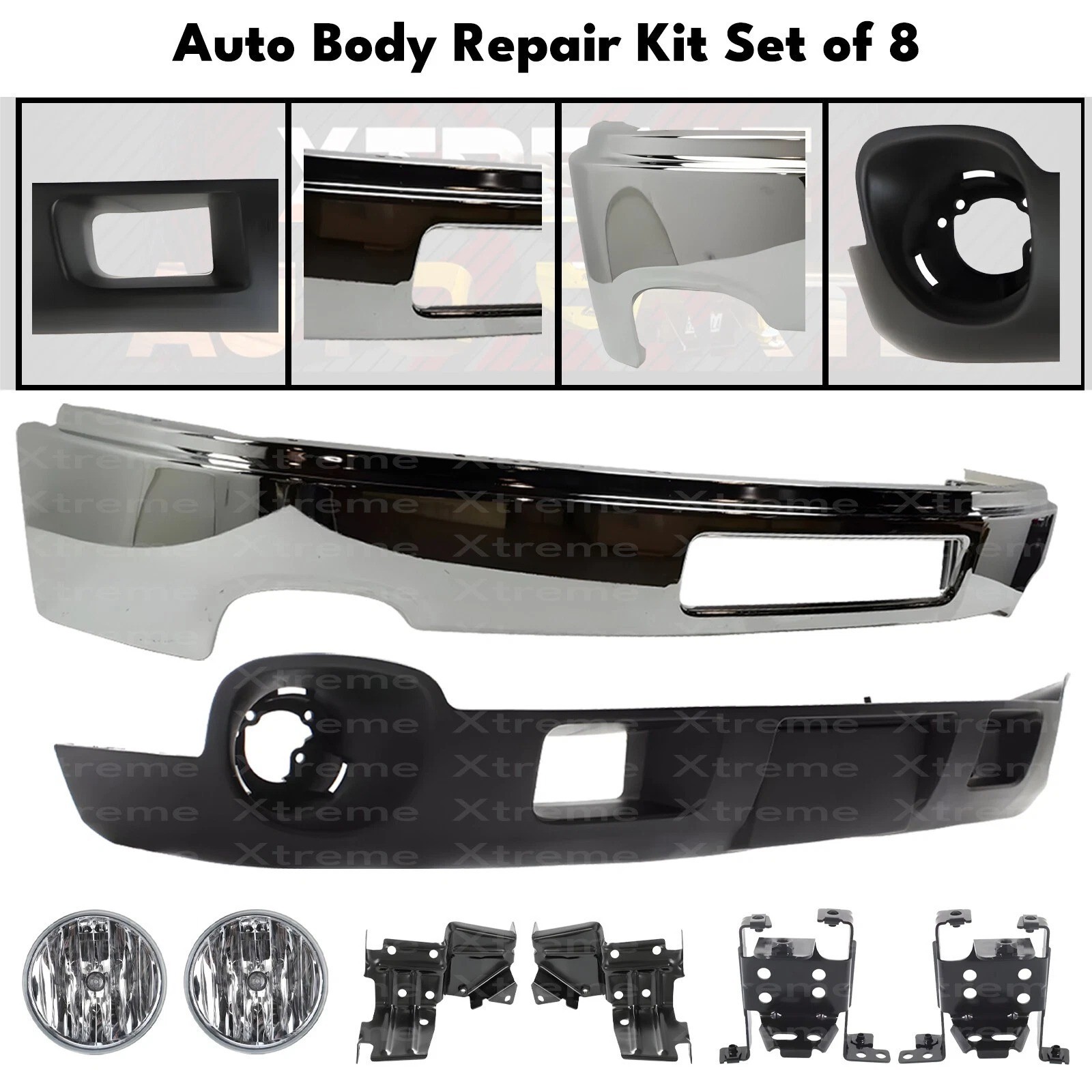 Front Bumper Chrome & Brackets Kit For 2011-2014 GMC Sierra 2500 HD & 3500 HD