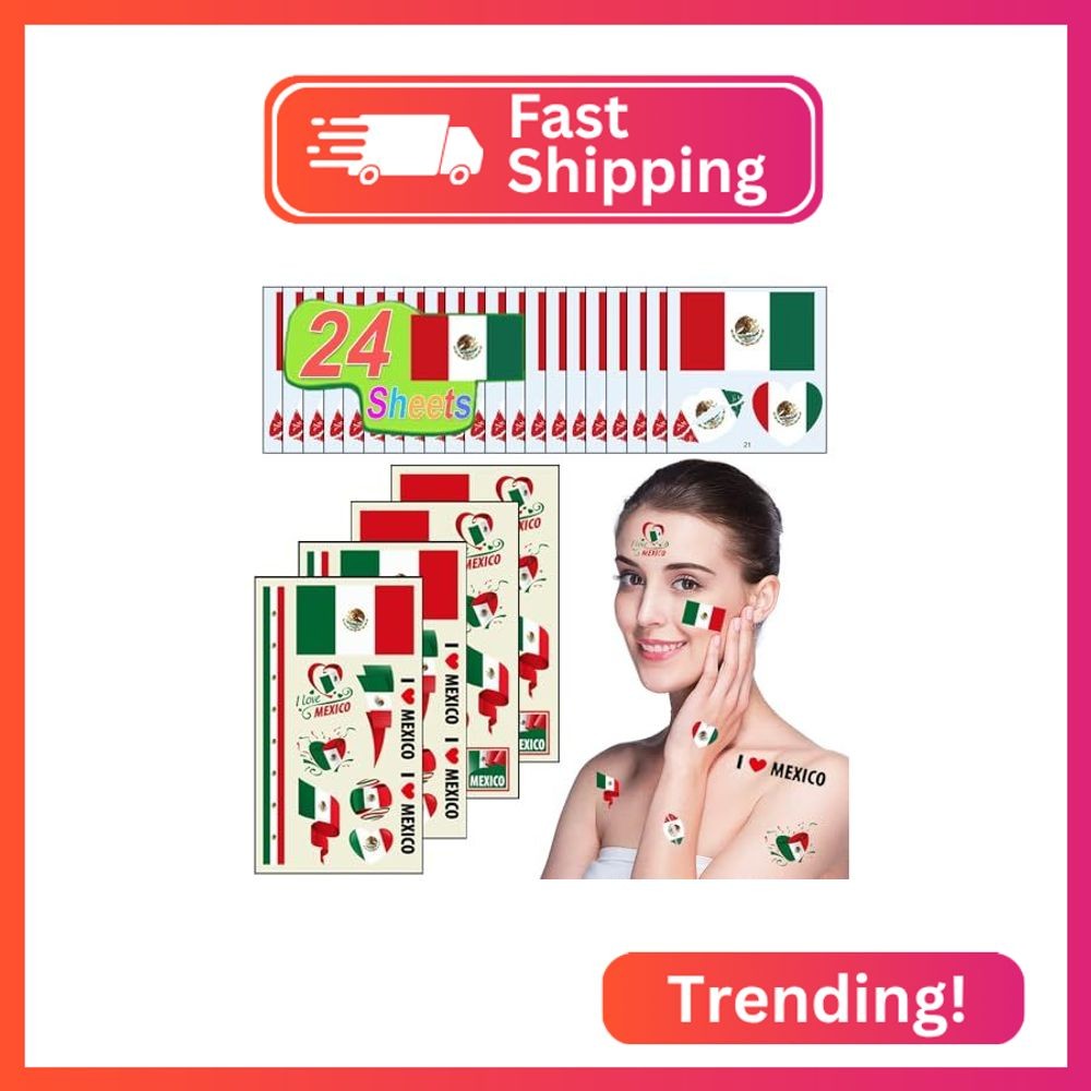 24 Sheets Mexican Flag Tattoos Chicano Mexico Independence Day Face Temporary Ta
