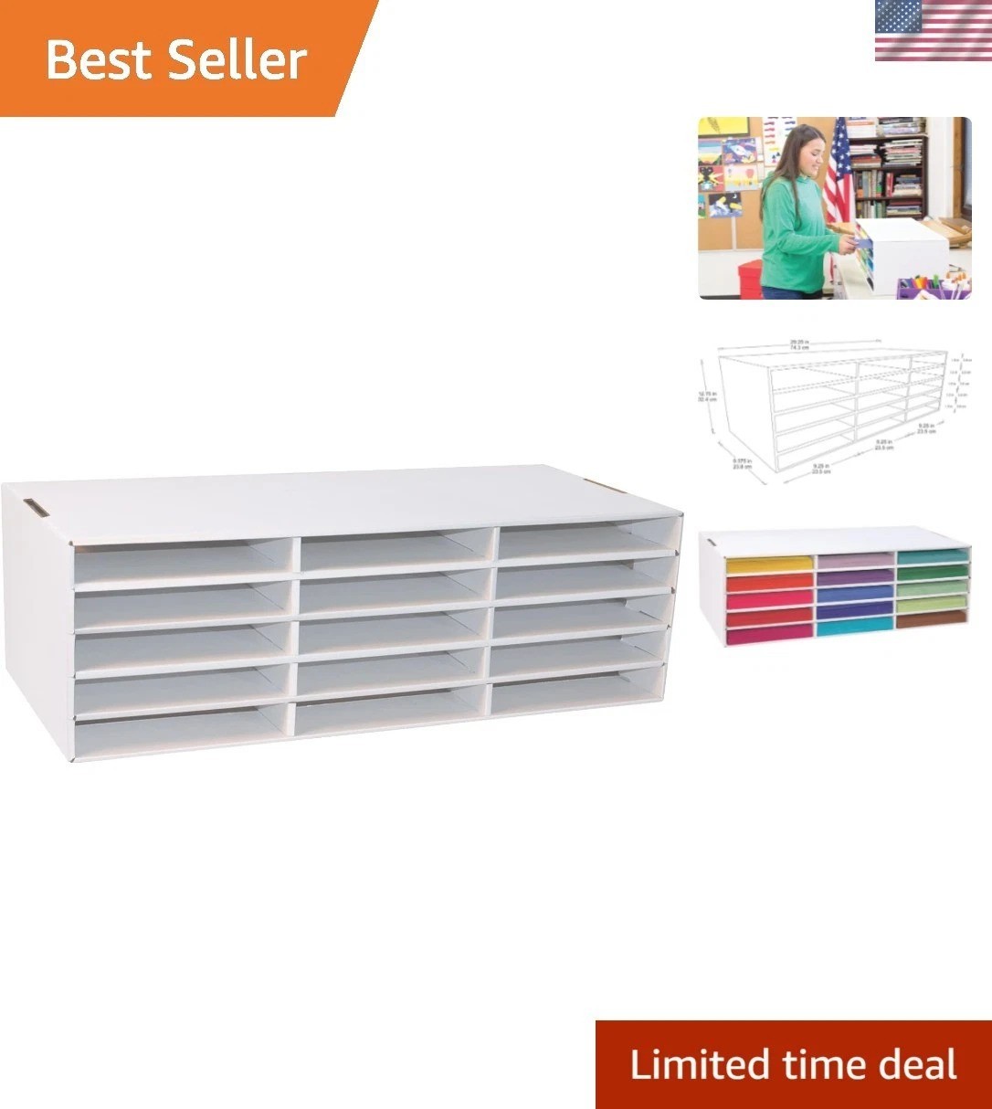 Classroom Keepers 9" x 12" Construction Paper Storage, 15-Slot, White, 9-3/8"...