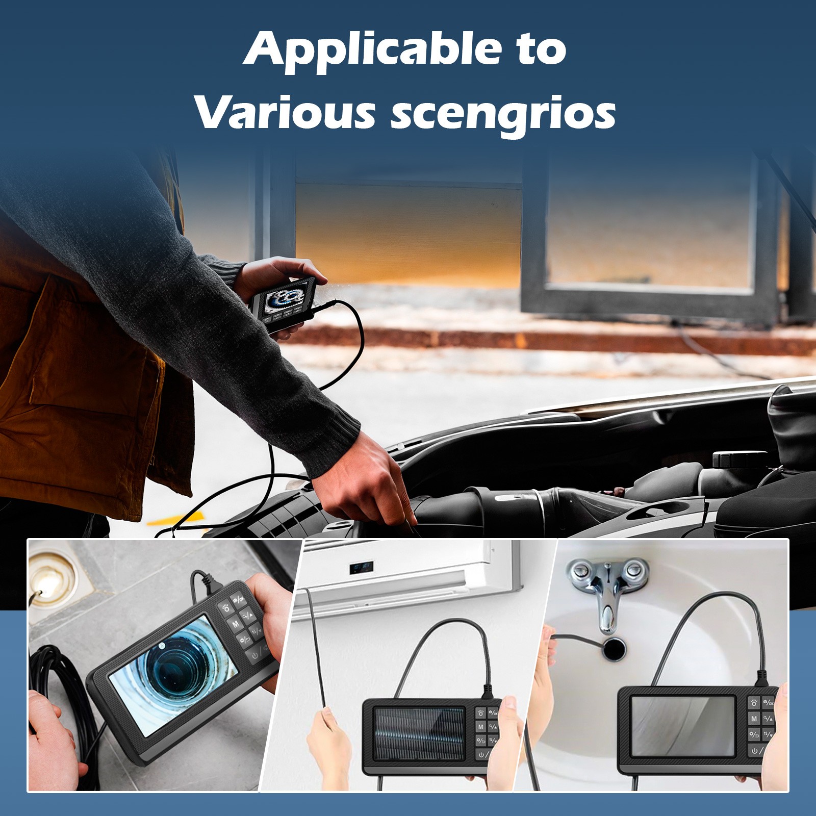 Dual Lens 5M IP67 Waterproof Inspection Camera Integrated Display Screen
