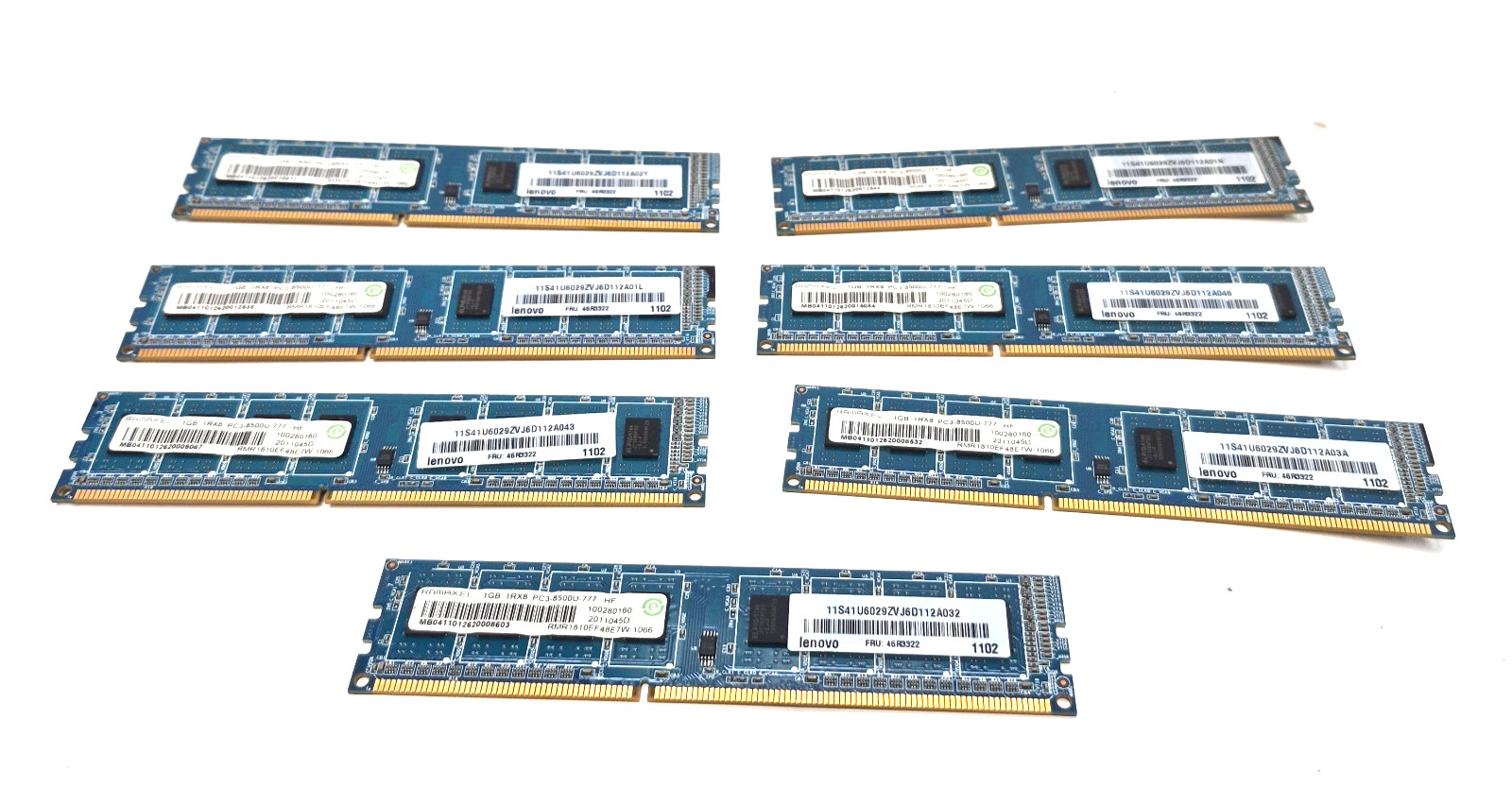 RAMAXEL/LENOVO  MEMORY MODULE (LOT OF 7) RMR1810EF48E7W-1066 1GB
