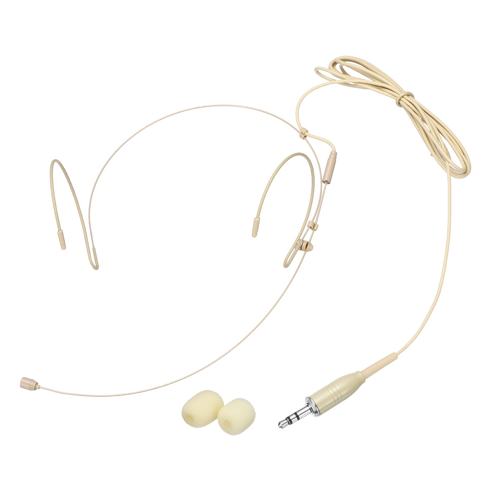 Ear Hook Microphone, Double Ear Headset with Standard 3.5mm TRS Plug, Beige