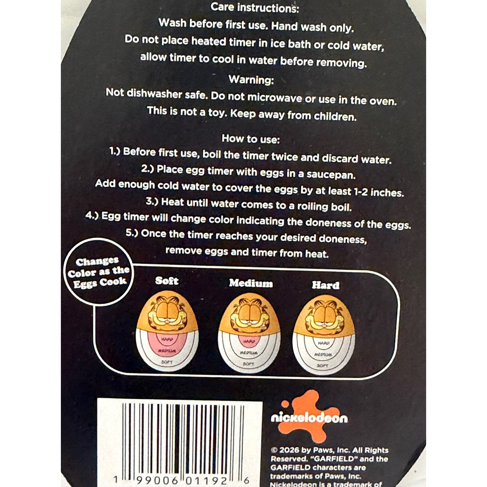 Nickelodeon Garfield Color Changing Egg Timer Soft Medium Hard Boiled New