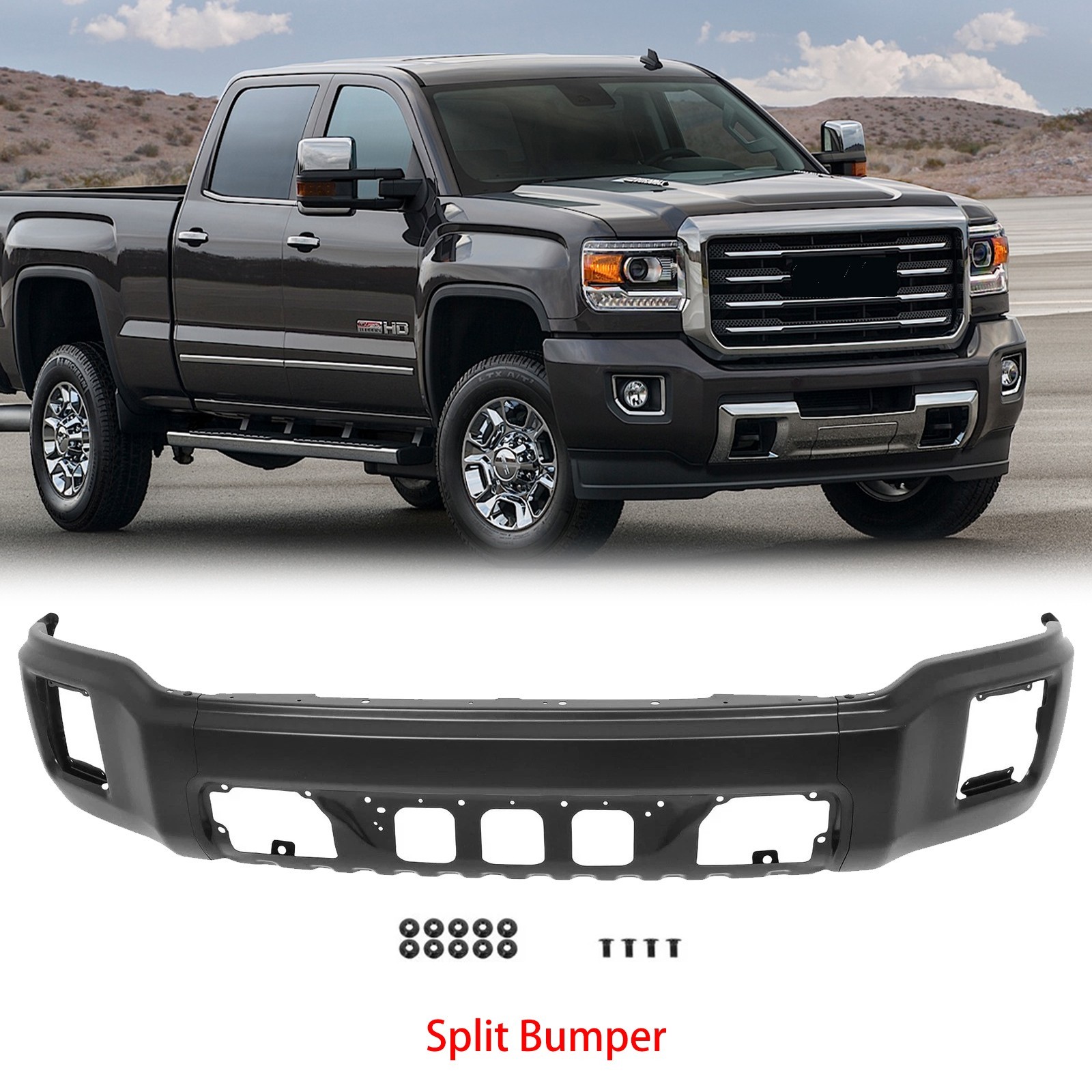Black Steel Front Bumper Face Bar For 2014-2015 GMC Sierra 1500 W/O Sensor Holes