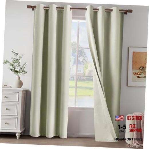 Light Weight Curtains 100% Blackout Linen 37"W x 96"L (Pack of 2) Beige