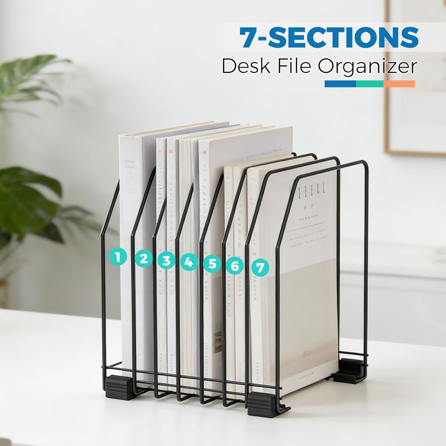 Space-Saving Vertical File Holder - 7 Compartments for Office and Home