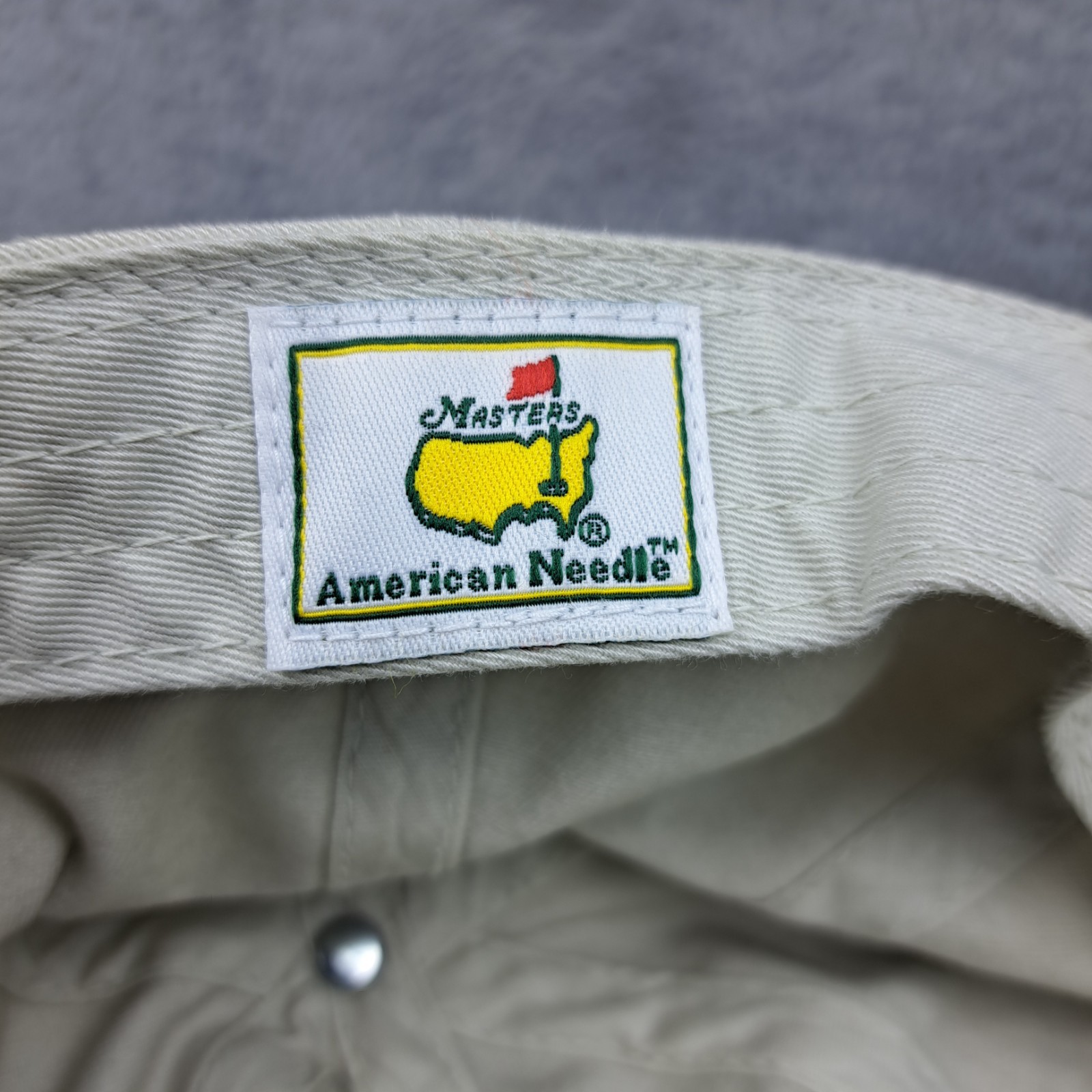 Masters Hat Cap Strap Back Beige Logo PGA Golfer American Needle Augusta Mens
