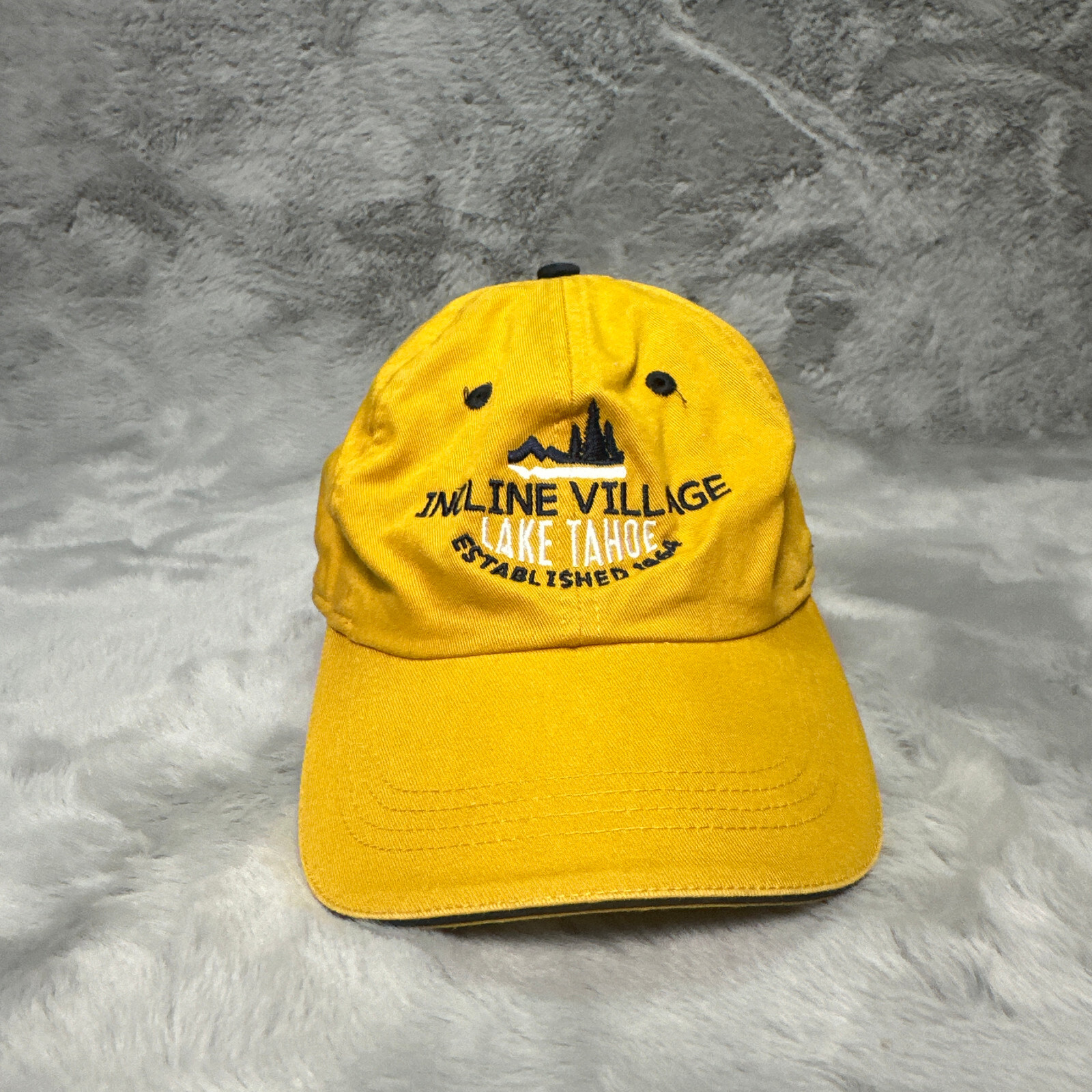 Inline VIllage Lake Tahoe Hat Cap Yellow Strap Back Ahead Dad Hat