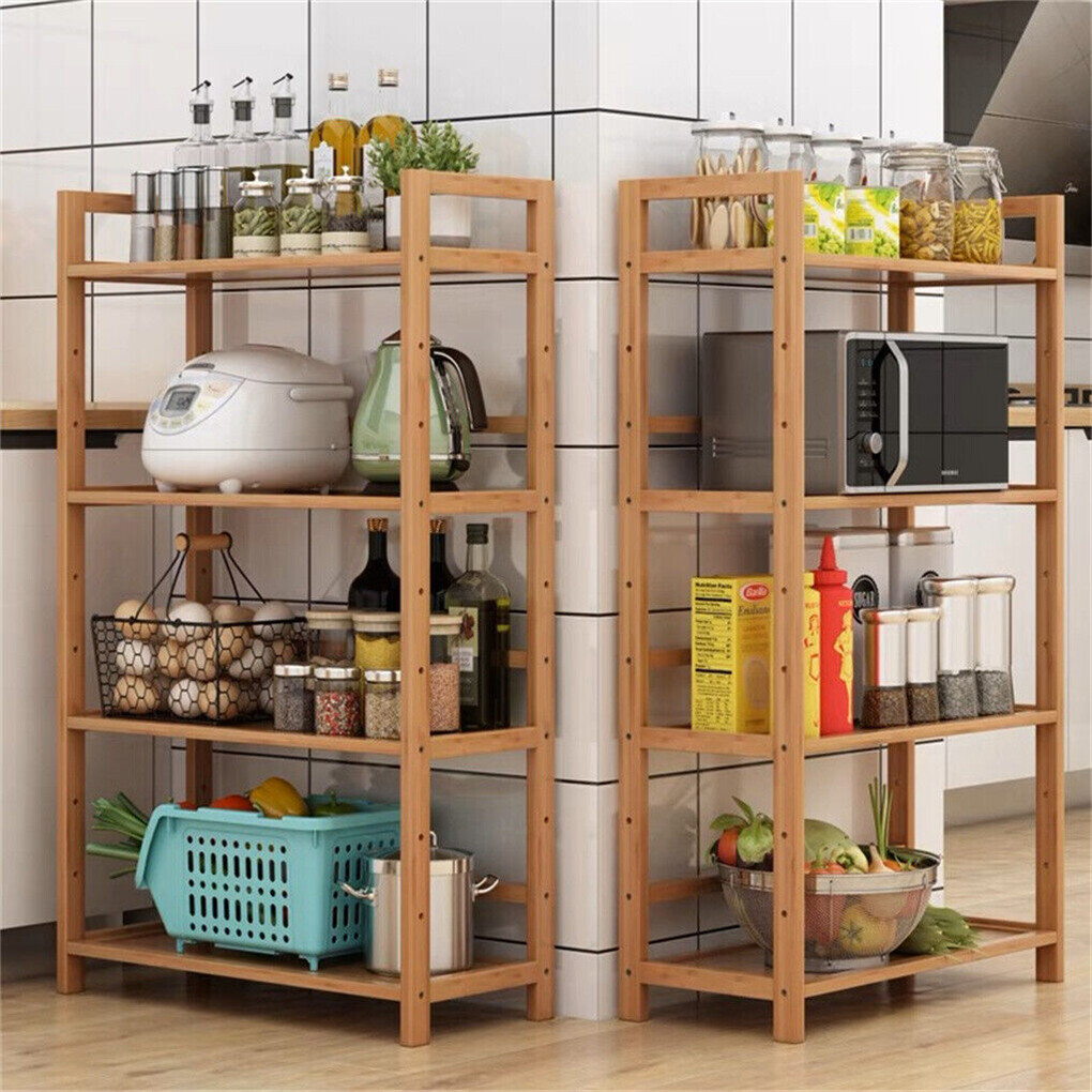 Heavy Duty 4 Tier Bamboo Storage Shelf Organiser Unit Book Flower Plant Stand