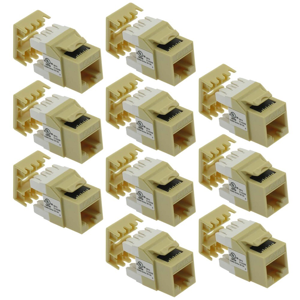 10x CAT6 RJ45 Ethernet LAN Network Keystone Jack 180 Degree 110 Punch Down Ivory