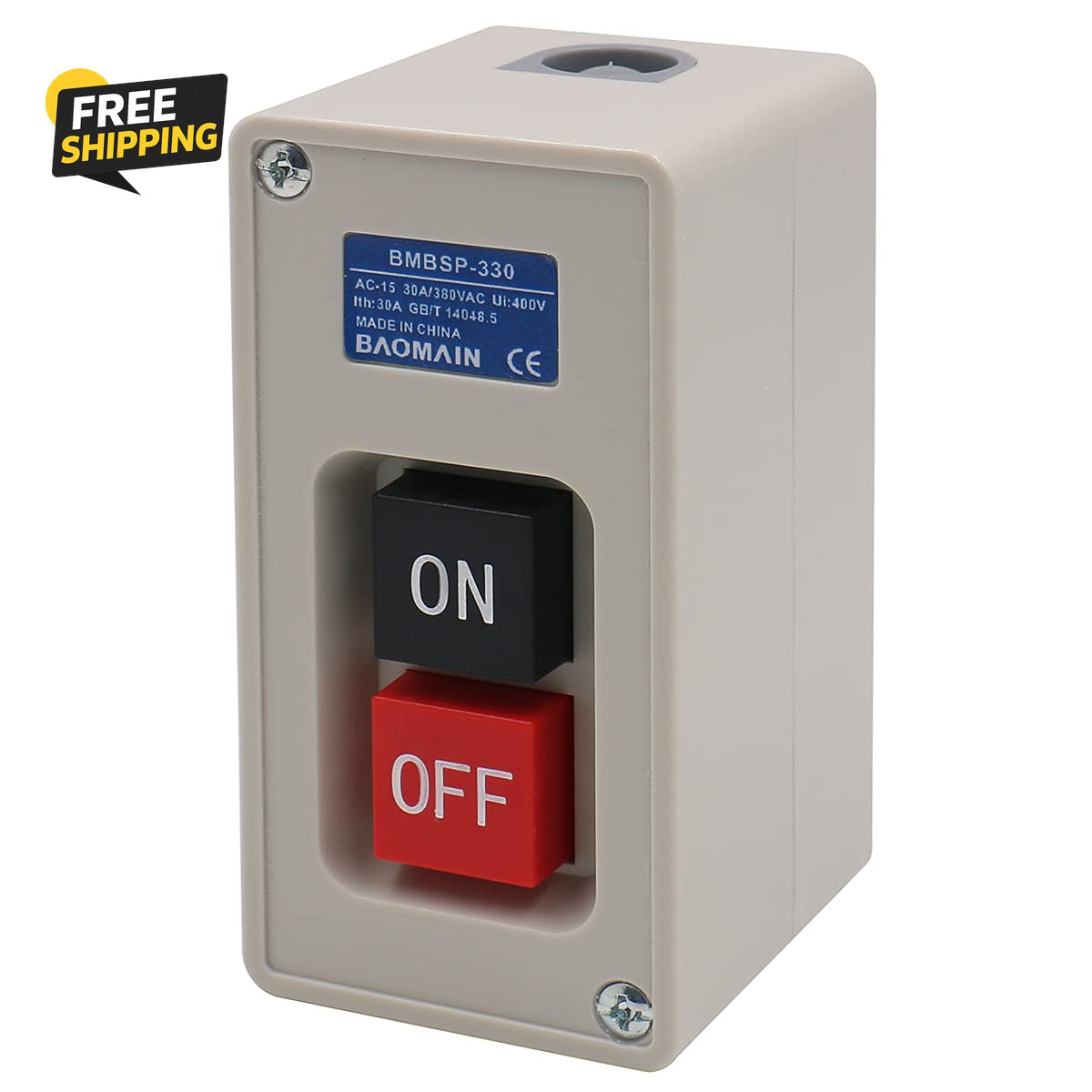 Self-Locking Push Button Switch 3-Phase 30A 3.7KW, Industrial 3-Pole Heavy Duty
