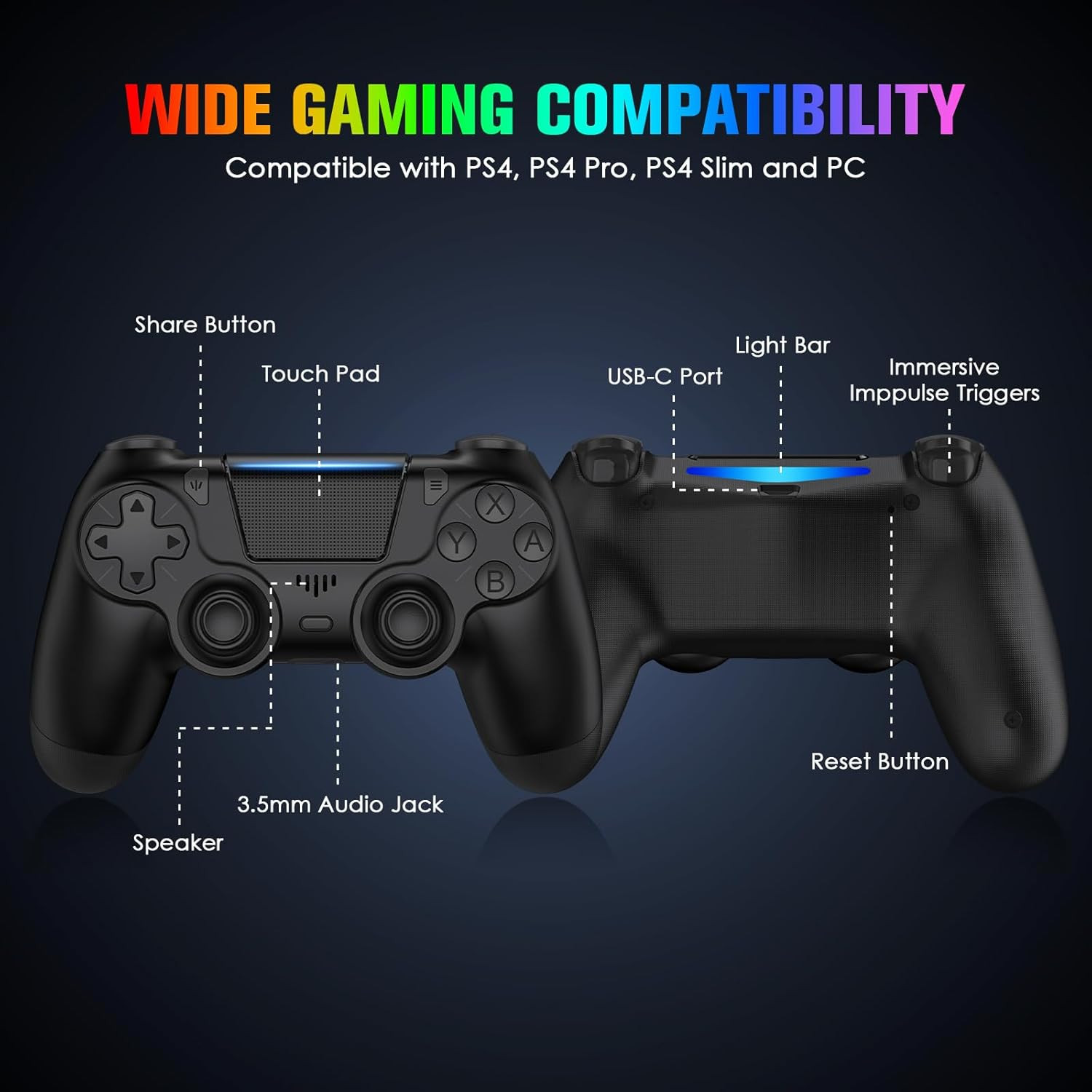2 Pack Controllers with Charging Dock Station for PS4 Controller, Wireless Contr