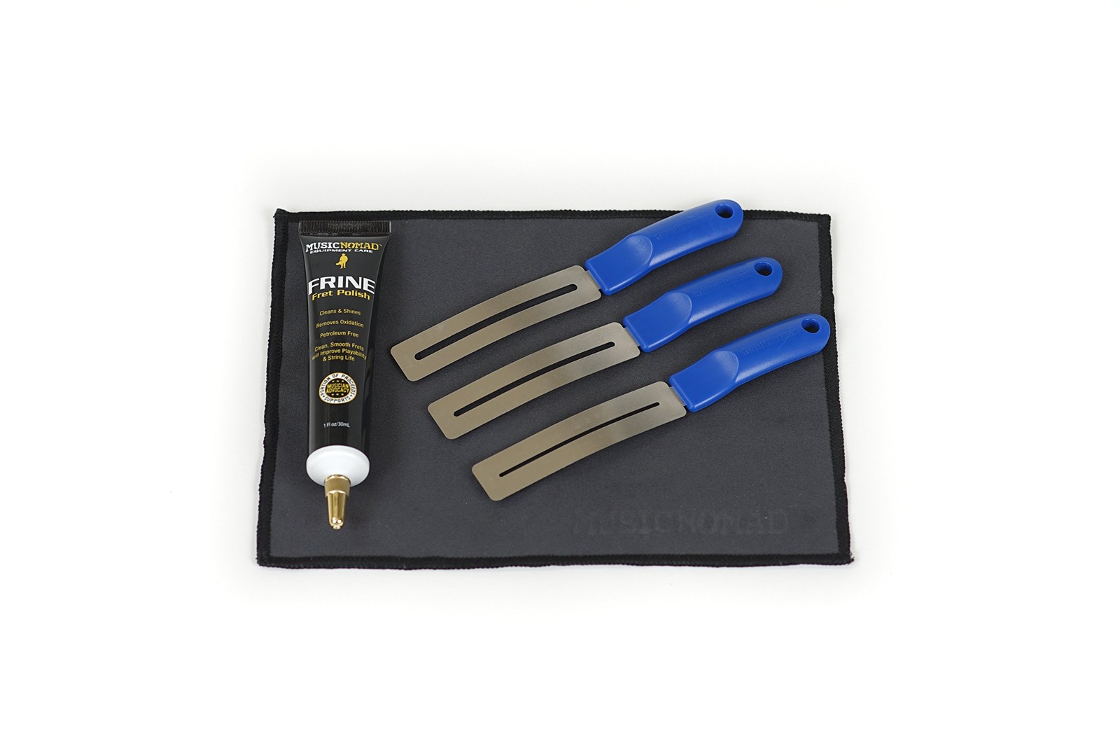 5 pc. FRINE Fret Polishing Kit with Fretboard Guards, Polish, Cloth (MN124)