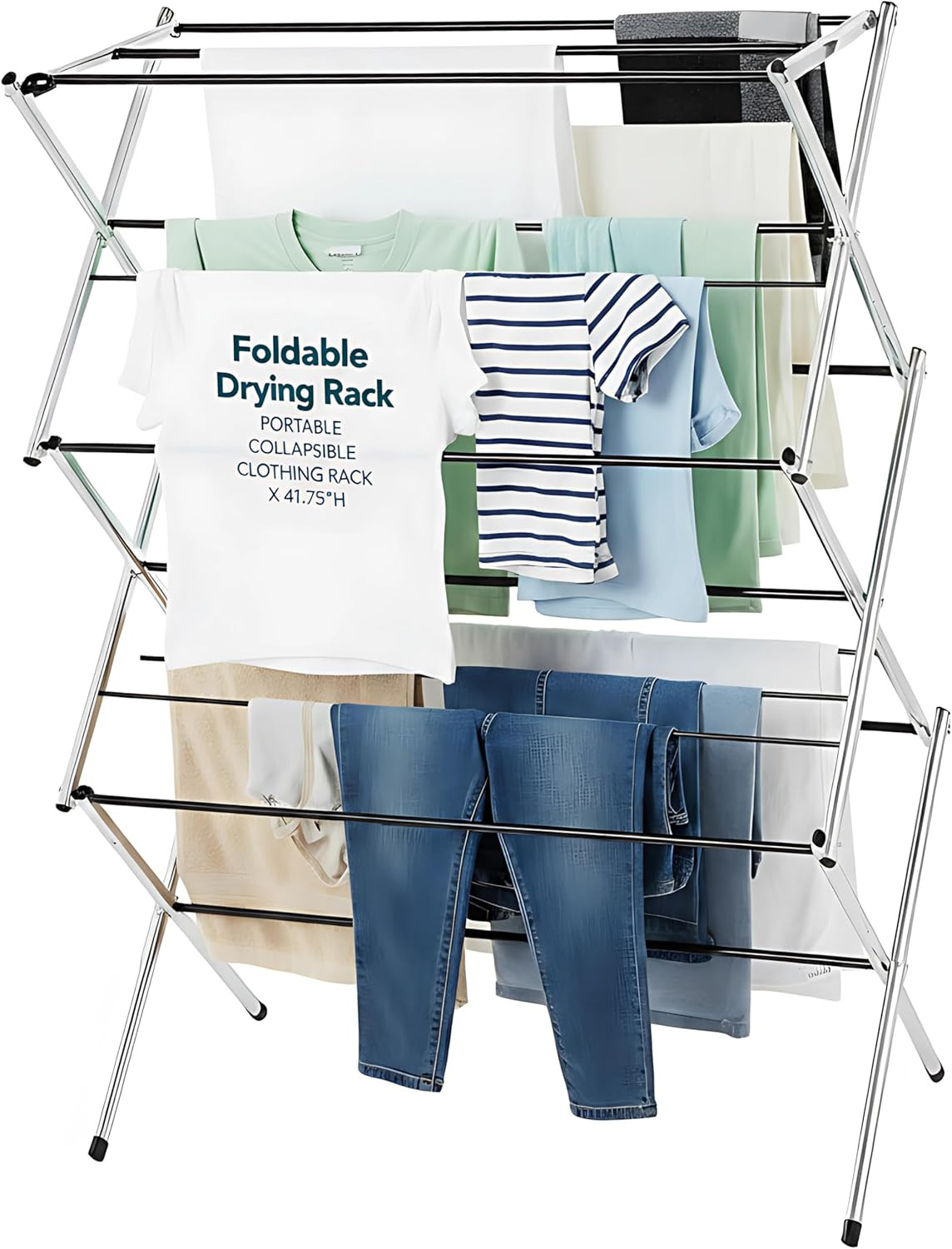 Portable Collapsible Clothing Dryer Rack - Foldable Metal Chrome Finish