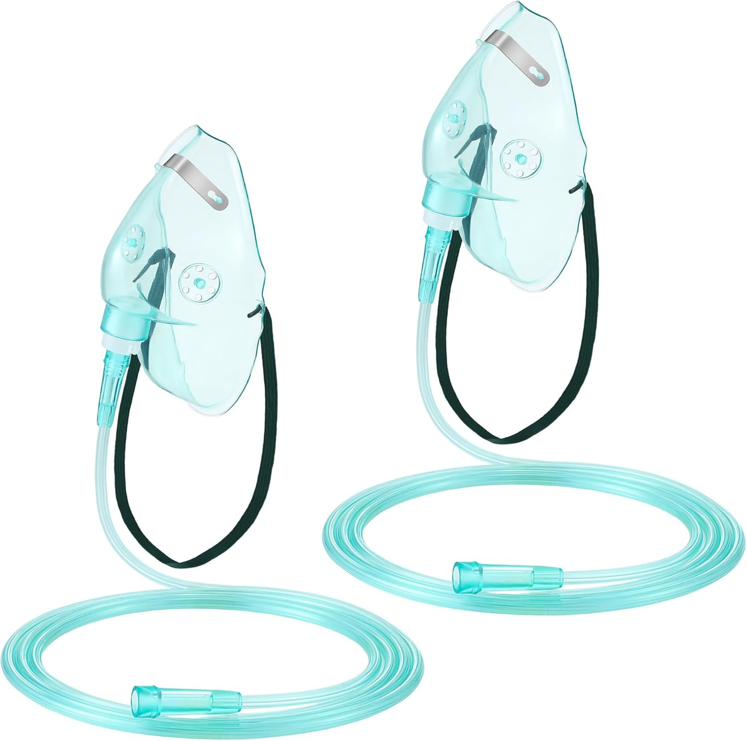 2-Pack Adult Oxygen Masks with 6.6ft Tubing, Adjustable Strap & Nose Clip L Size