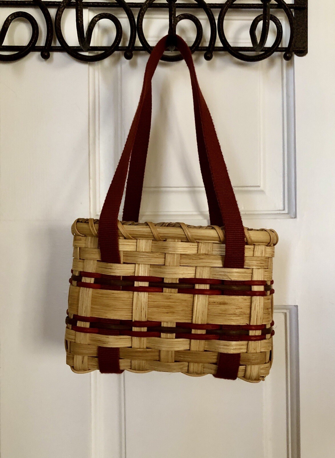 2004 Small Red Hanging Tote Carry Basket w/ Straps Signed "JRKS" #383