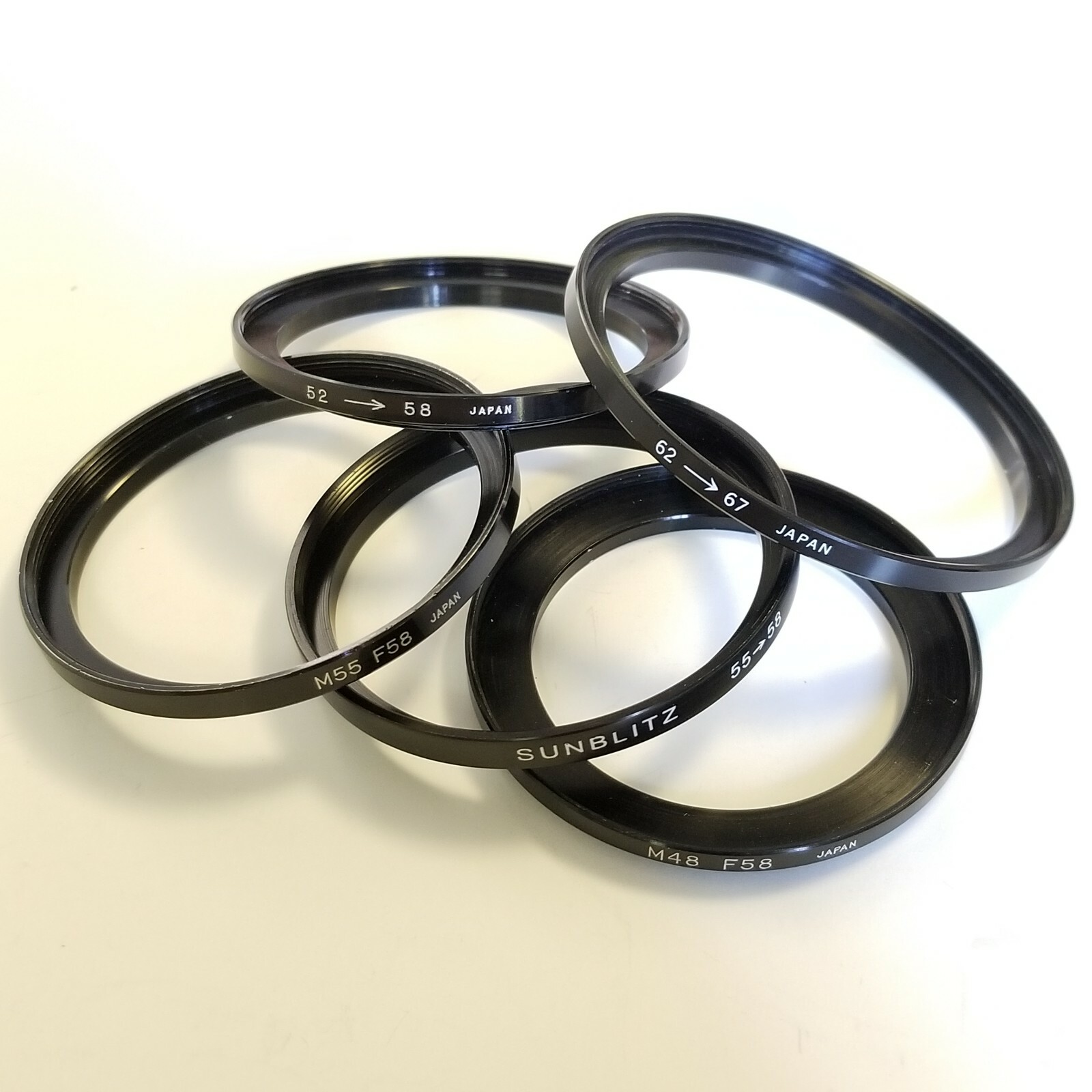 Sunblitz and other brands Japan lens adapters misc lot 62mm 67mm 52 58 m55 f58