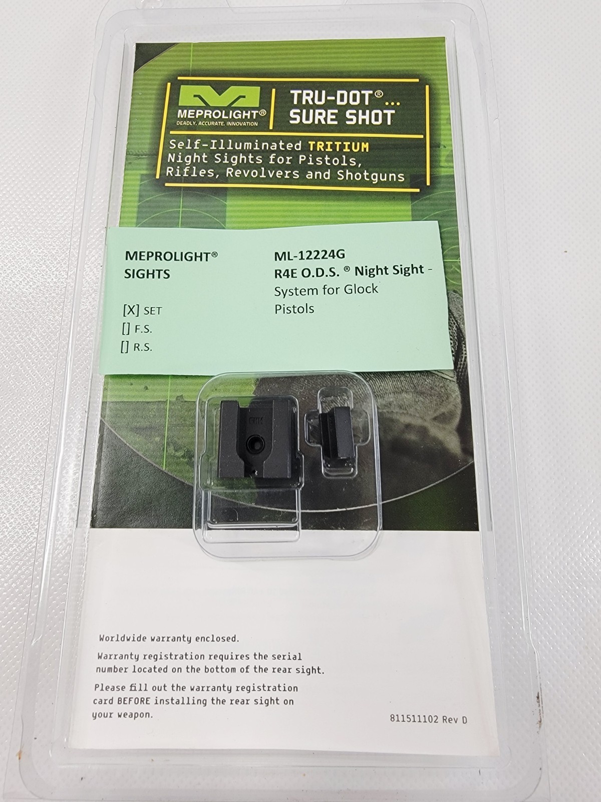 Meprolight ML-12224G Tru-Dot Sure Shot Self-Illuminated Tritium Night Sight Set