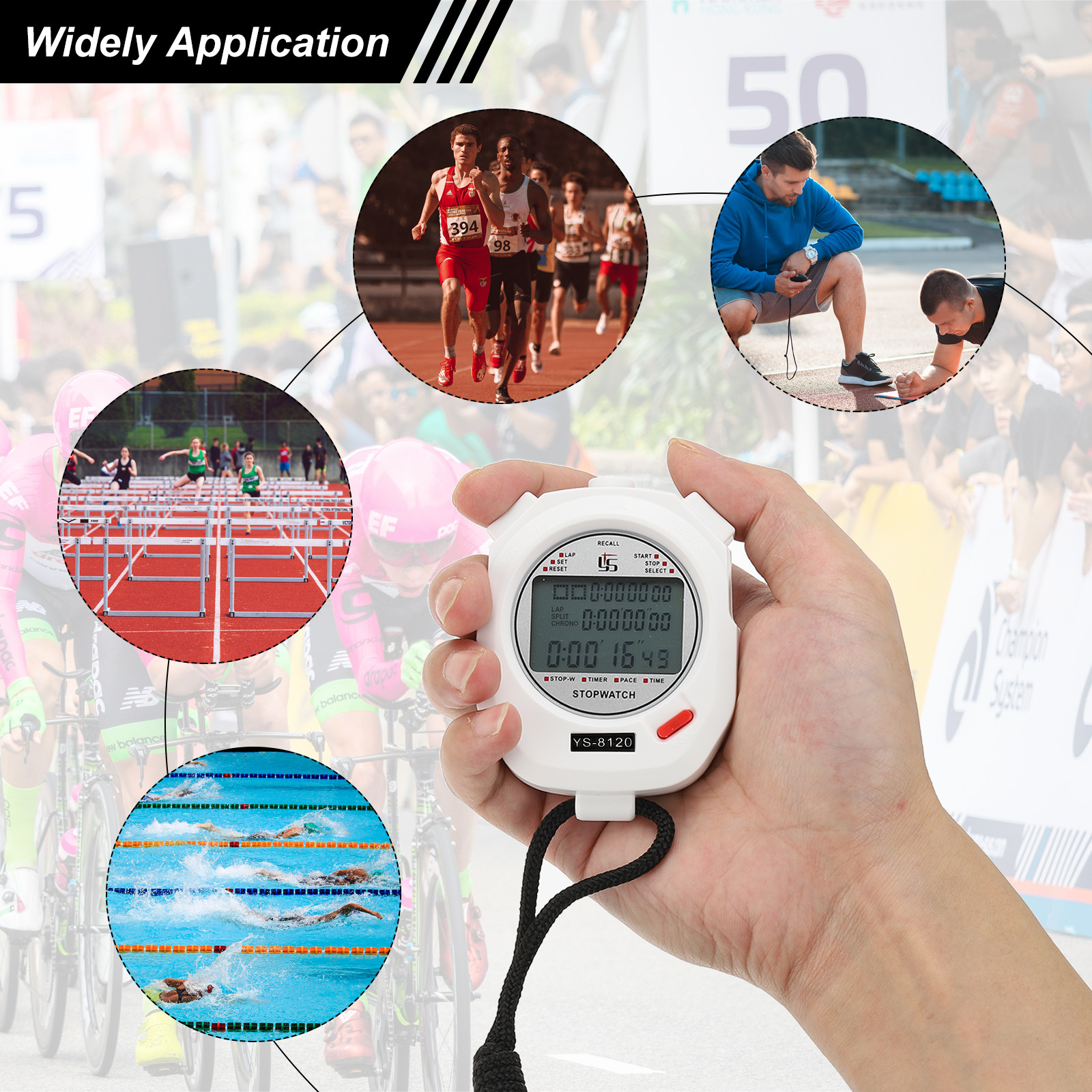 Professional Sport Stopwatch Timer 120 Lap Memory 0.01 Second Timing White