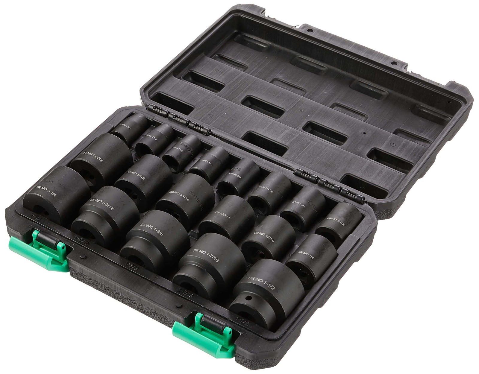 1 2 Impact Socket Set 6 Point Shallow SAE Size CR MO Steel 10.2 x 8.5 x 2.4 19
