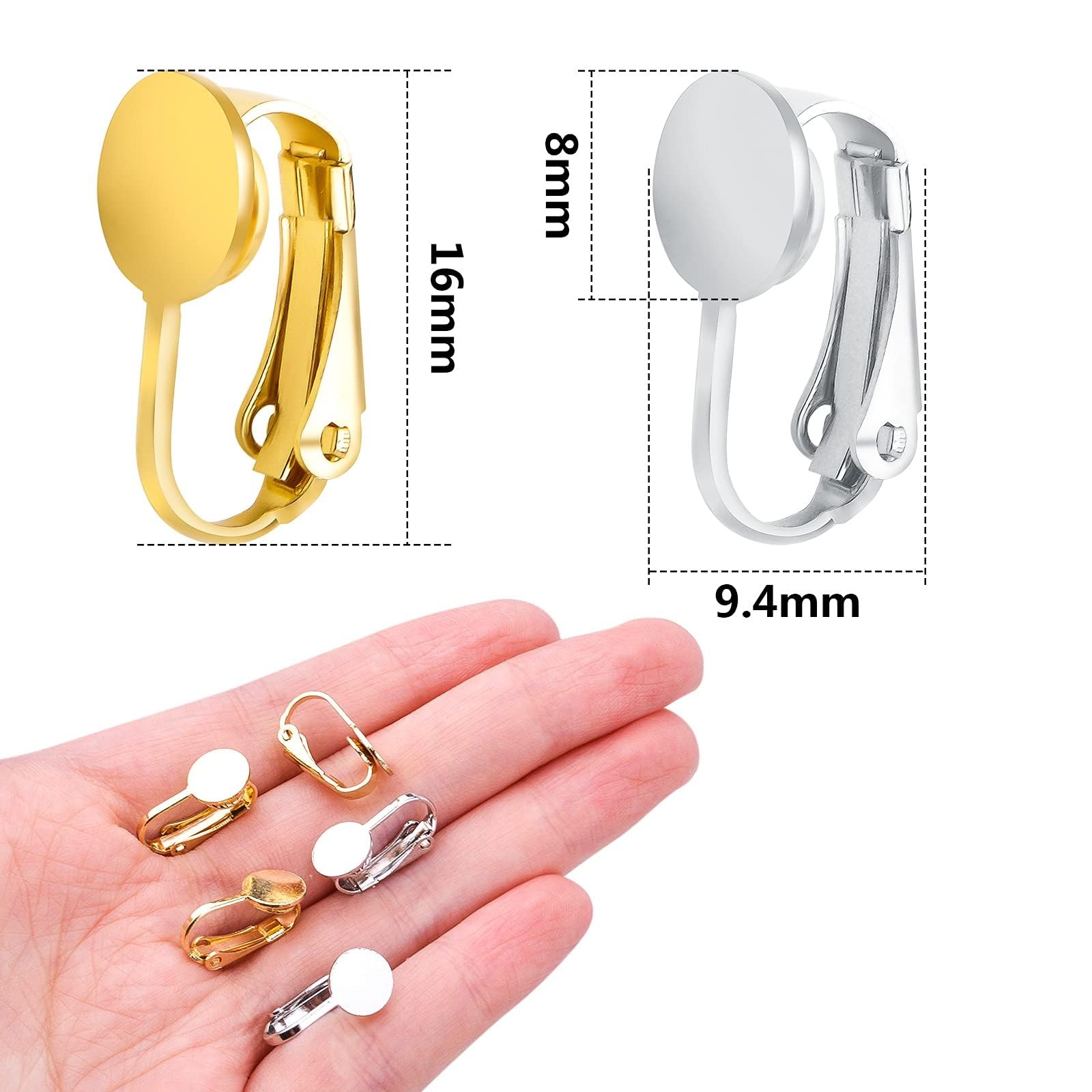 20pcs Clip-on Earring Converters Brass Round Flat Back Tray Earring Clips Com...