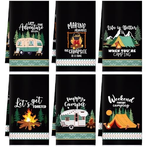 6 Pcs Camping Kitchen Towels Black Absorbent Dish Towels Bonfire Black Camping