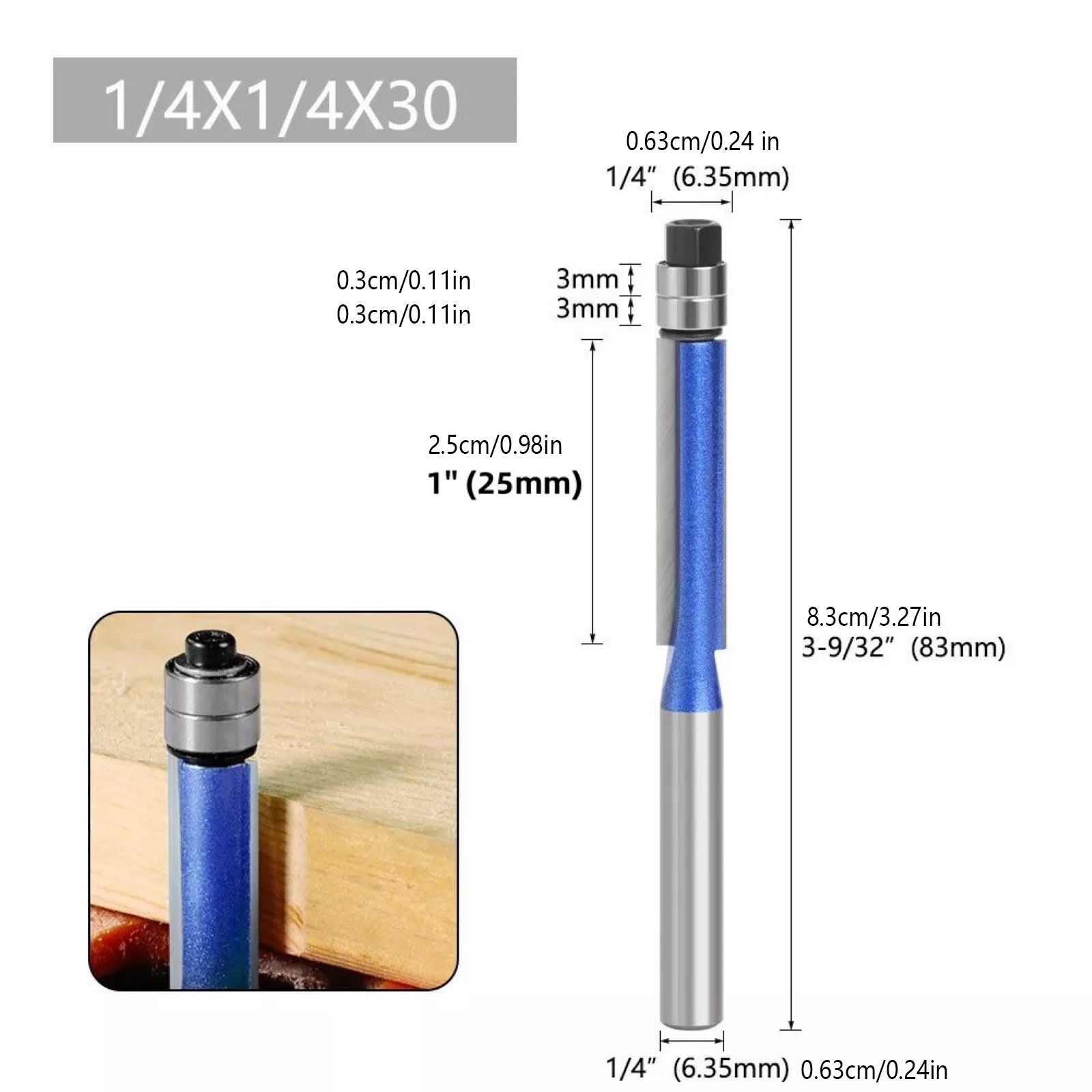 Durable 4Pcs 1/4" Shank Straight Flush Trim Router Bit Set Woodworking Cutter